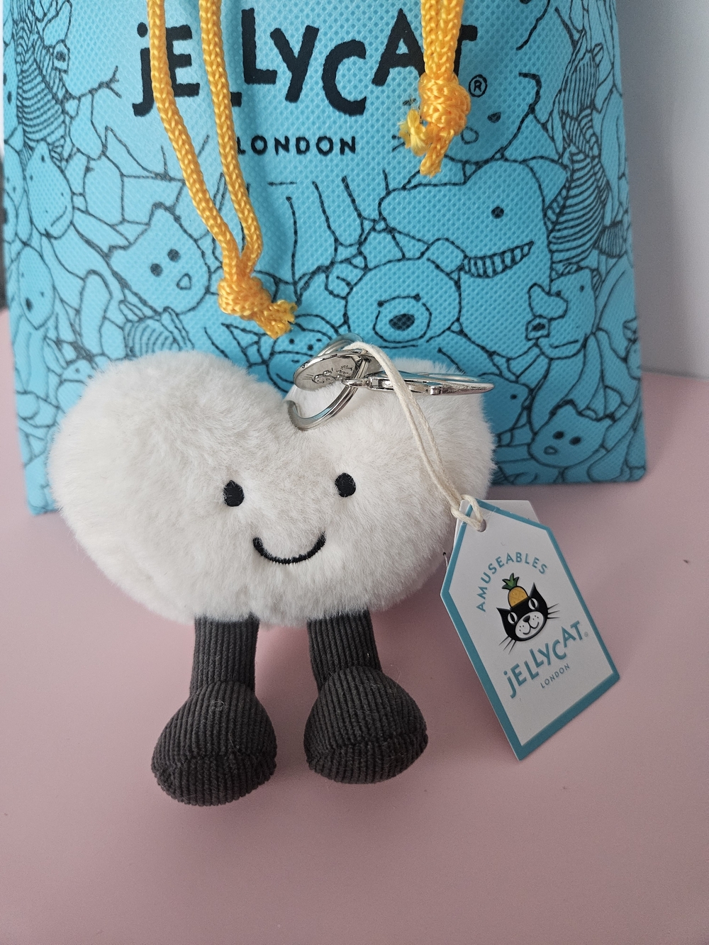 Jellycat White Fluffy Heart Keychain Plush - Amuseables